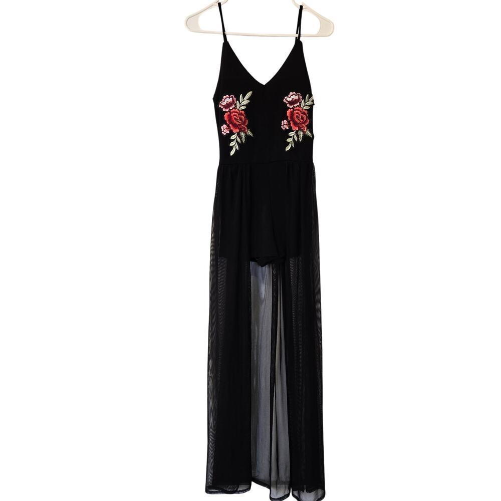 Black Sleeveless Romper with Chiffon Mesh Duster Sz M Whimsygoth Vixen